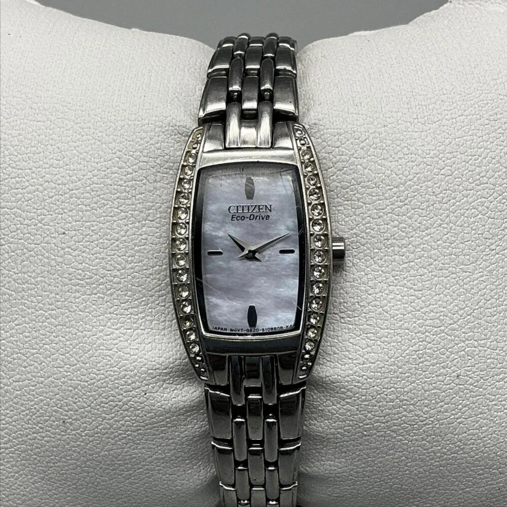 Citizen Eco-Drive Womens Watch 17mm MOP G620-S074711 Crystals Stainless 5.75